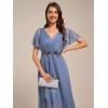 imageEverPretty Womens V Neck Short Sleeve Appliques Glitter HiLo Midi Semi Formal Dress 51159Dusty Blue
