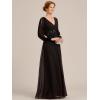 imageEverPretty Womens VNeck Chiffon ALine Waist Appliques Flowing Sleeves Floor Length Mother of The Bride Dresses 00461PHBlack