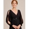 imageEverPretty Womens VNeck Chiffon ALine Waist Appliques Flowing Sleeves Floor Length Mother of The Bride Dresses 00461PHBlack