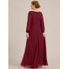imageEverPretty Womens VNeck Chiffon ALine Waist Appliques Flowing Sleeves Floor Length Mother of The Bride Dresses 00461PHBurgundy
