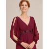 imageEverPretty Womens VNeck Chiffon ALine Waist Appliques Flowing Sleeves Floor Length Mother of The Bride Dresses 00461PHBurgundy