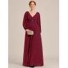 imageEverPretty Womens VNeck Chiffon ALine Waist Appliques Flowing Sleeves Floor Length Mother of The Bride Dresses 00461PHBurgundy