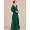 imageEverPretty Womens VNeck Chiffon ALine Waist Appliques Flowing Sleeves Floor Length Mother of The Bride Dresses 00461PHDark Green