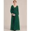 imageEverPretty Womens VNeck Chiffon ALine Waist Appliques Flowing Sleeves Floor Length Mother of The Bride Dresses 00461PHDark Green