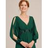 imageEverPretty Womens VNeck Chiffon ALine Waist Appliques Flowing Sleeves Floor Length Mother of The Bride Dresses 00461PHDark Green