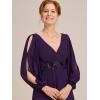 imageEverPretty Womens VNeck Chiffon ALine Waist Appliques Flowing Sleeves Floor Length Mother of The Bride Dresses 00461PHDark Purple