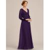 imageEverPretty Womens VNeck Chiffon ALine Waist Appliques Flowing Sleeves Floor Length Mother of The Bride Dresses 00461PHDark Purple