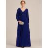 imageEverPretty Womens VNeck Chiffon ALine Waist Appliques Flowing Sleeves Floor Length Mother of The Bride Dresses 00461PHDeep Royal Blue
