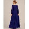 imageEverPretty Womens VNeck Chiffon ALine Waist Appliques Flowing Sleeves Floor Length Mother of The Bride Dresses 00461PHDeep Royal Blue