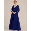 imageEverPretty Womens VNeck Chiffon ALine Waist Appliques Flowing Sleeves Floor Length Mother of The Bride Dresses 00461PHDeep Royal Blue