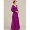 imageEverPretty Womens VNeck Chiffon ALine Waist Appliques Flowing Sleeves Floor Length Mother of The Bride Dresses 00461PHFuchsia