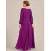 imageEverPretty Womens VNeck Chiffon ALine Waist Appliques Flowing Sleeves Floor Length Mother of The Bride Dresses 00461PHFuchsia