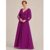 imageEverPretty Womens VNeck Chiffon ALine Waist Appliques Flowing Sleeves Floor Length Mother of The Bride Dresses 00461PHFuchsia