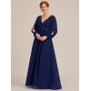 imageEverPretty Womens VNeck Chiffon ALine Waist Appliques Flowing Sleeves Floor Length Mother of The Bride Dresses 00461PHNavy Blue