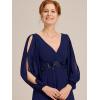 imageEverPretty Womens VNeck Chiffon ALine Waist Appliques Flowing Sleeves Floor Length Mother of The Bride Dresses 00461PHNavy Blue