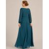 imageEverPretty Womens VNeck Chiffon ALine Waist Appliques Flowing Sleeves Floor Length Mother of The Bride Dresses 00461PHTeal