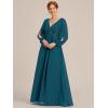 imageEverPretty Womens VNeck Chiffon ALine Waist Appliques Flowing Sleeves Floor Length Mother of The Bride Dresses 00461PHTeal