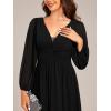 imageEverPretty Womens VNeck Long Sleeves ALine Pleated Chiffon Floor Length Formal Dress 02235Black