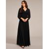 imageEverPretty Womens VNeck Long Sleeves ALine Pleated Chiffon Floor Length Formal Dress 02235Black