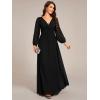 imageEverPretty Womens VNeck Long Sleeves ALine Pleated Chiffon Floor Length Formal Dress 02235Black