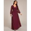imageEverPretty Womens VNeck Long Sleeves ALine Pleated Chiffon Floor Length Formal Dress 02235Burgundy