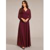 imageEverPretty Womens VNeck Long Sleeves ALine Pleated Chiffon Floor Length Formal Dress 02235Burgundy