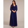 imageEverPretty Womens VNeck Long Sleeves ALine Pleated Chiffon Floor Length Formal Dress 02235Navy Blue