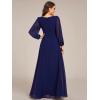 imageEverPretty Womens VNeck Long Sleeves ALine Pleated Chiffon Floor Length Formal Dress 02235Navy Blue