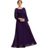 imageEverPretty Classic Round Neck Long Sleeves Empire Waist Floor Length Chiffon Mother of The Bride Dresses 0106BPHDark Purple