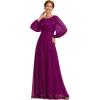 imageEverPretty Classic Round Neck Long Sleeves Empire Waist Floor Length Chiffon Mother of The Bride Dresses 0106BPHFuchsia