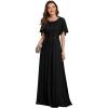 imageEverPretty Womens Classic Round Neck Pleated Short Sleeves Chiffon Appliques Floor Length A Line Evening Dresses 02960Black