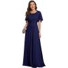 imageEverPretty Womens Classic Round Neck Pleated Short Sleeves Chiffon Appliques Floor Length A Line Evening Dresses 02960Navy Blue