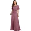 imageEverPretty Womens Classic Round Neck Pleated Short Sleeves Chiffon Appliques Floor Length A Line Evening Dresses 02960Orchid