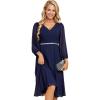 imageEverPretty Womens V Neck Chiffon Beading Pleated Midi Length Long Sleeves Formal Wedding Guest Dresses 31981Navy Blue