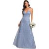 imageEverPretty Womens V Neck Sequin Spaghetti Straps Sleeveless Floor Length Evening Dresses 02121Light Dusty Blue