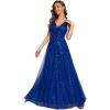 imageEverPretty Womens V Neck Sleeveless Formal Dresses A Line Sequin Maxi Evening Dresses 02163Sapphire Blue