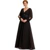 imageEverPretty Womens VNeck Chiffon ALine Waist Appliques Flowing Sleeves Floor Length Mother of The Bride Dresses 00461PHBlack