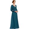 imageEverPretty Womens VNeck Chiffon ALine Waist Appliques Flowing Sleeves Floor Length Mother of The Bride Dresses 00461PHTeal