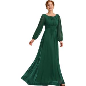 imageEverPretty Classic Round Neck Long Sleeves Empire Waist Floor Length Chiffon Mother of The Bride Dresses 0106BPHDark Green