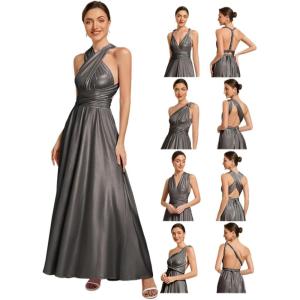 imageEverPretty Womens Convertible Bridesmaid Dress Infinity MultiWay Wrap Gowns Twist Wrap Dresses 02410Metallic Black