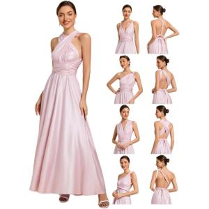 imageEverPretty Womens Convertible Bridesmaid Dress Infinity MultiWay Wrap Gowns Twist Wrap Dresses 02410Metallic Pink