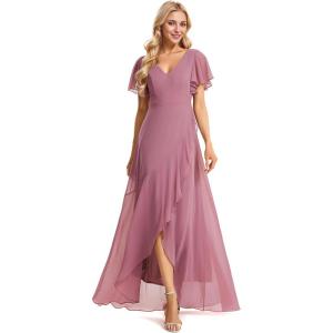 imageEverPretty Womens Double V Neck A Line Ruffle Hem Backless High Low Chiffon Bridesmaid Dresses 01749Orchid