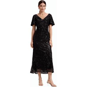 imageEverPretty Womens Gorgeous V Neck Sequin Tulle Short Sleeves Maxi Evening Gowns 02370Black