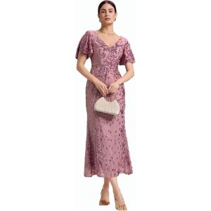 imageEverPretty Womens Gorgeous V Neck Sequin Tulle Short Sleeves Maxi Evening Gowns 02370Orchid