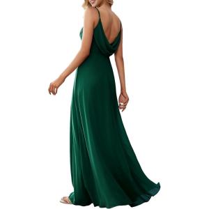 imageEverPretty Womens Sexy Spaghetti Straps Cowl Back Empire Waist A Line Pleated Chiffon Bridesmaid Dress 80026PHDark Green