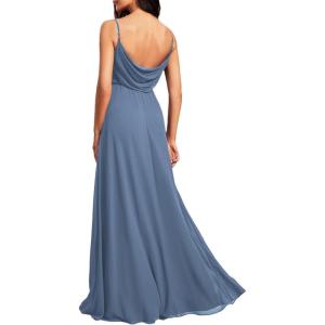 imageEverPretty Womens Sexy Spaghetti Straps Cowl Back Empire Waist A Line Pleated Chiffon Bridesmaid Dress 80026PHDusty Navy