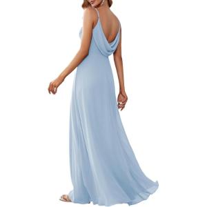 imageEverPretty Womens Sexy Spaghetti Straps Cowl Back Empire Waist A Line Pleated Chiffon Bridesmaid Dress 80026PHIce Blue