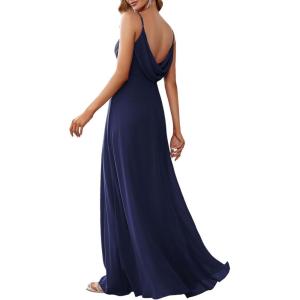 imageEverPretty Womens Sexy Spaghetti Straps Cowl Back Empire Waist A Line Pleated Chiffon Bridesmaid Dress 80026PHNavy Blue