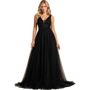imageEverPretty Womens Sleeveless Tulle Prom Dresses ALine Long Formal Evening DressesBlack