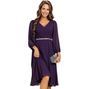 imageEverPretty Womens V Neck Chiffon Beading Pleated Midi Length Long Sleeves Formal Wedding Guest Dresses 31981Dark Purple
